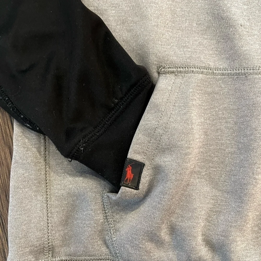 Ralph Lauren kids SZ small polyester hoodie. Black grey & red. Good condition